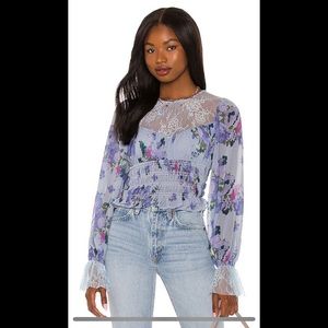 NWT Free People Daphne Blouse in Silver Blue Combo